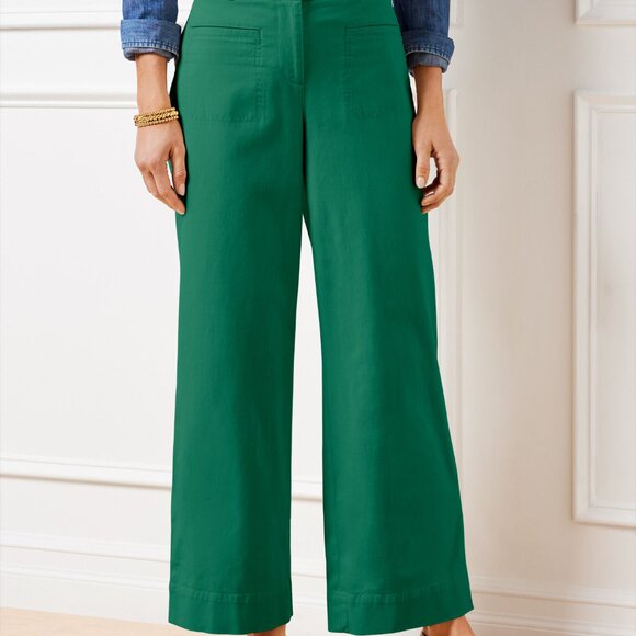 NWOT Talbots Wide Leg Twill Pants Green Size 16 - Picture 2 of 2